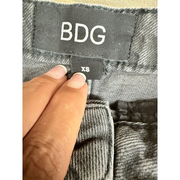BDG Black Denim Mini Skirt XS Frayed Hem High-Waisted - Picture 6 of 8